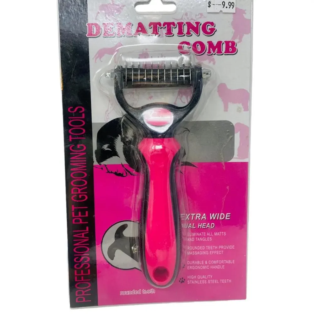 Dog Dematting Comb Professional Grooming Tool Extra Wide Dual Head Rounded Teeth